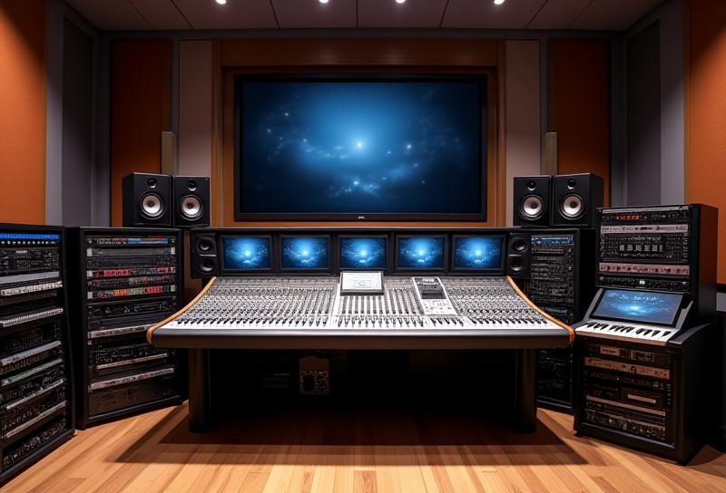 Régie studio d'enregistrement avec console de mixage